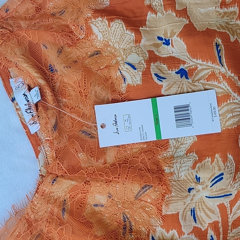 NWT Sam Edelman Size Large Orange Ruffled Camisole Top - Picture 2 of 4